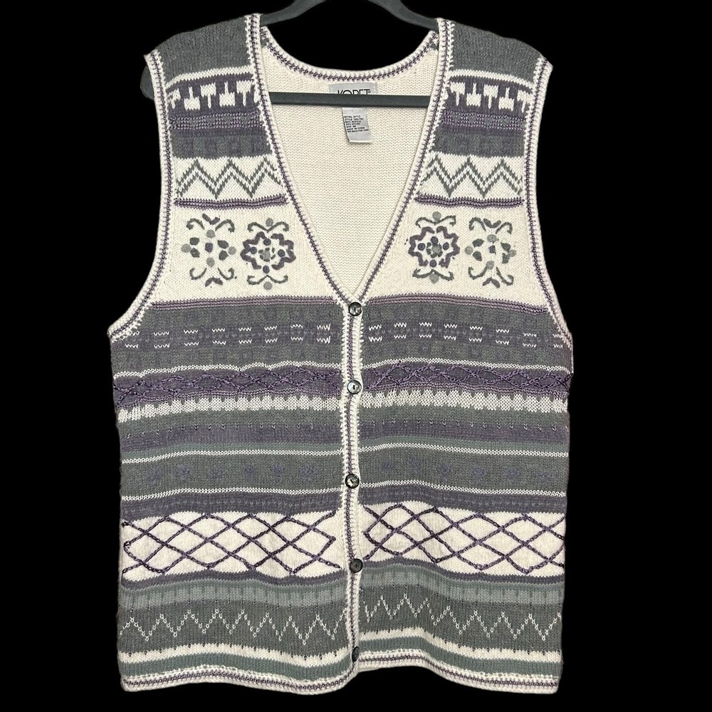 Vintage Purple, Gray, and White Patterned Vest Size M